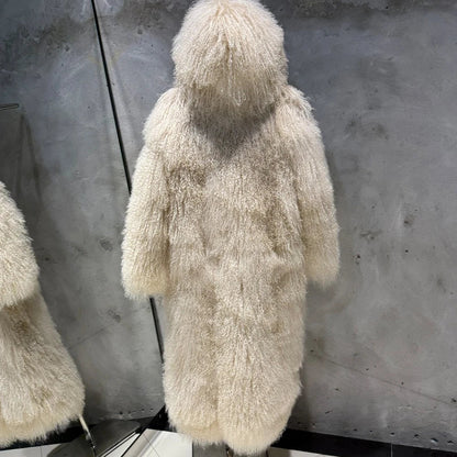Women's Coat with Long Faux Fur Collar Long Sleeve Fluffy Teddy Coat