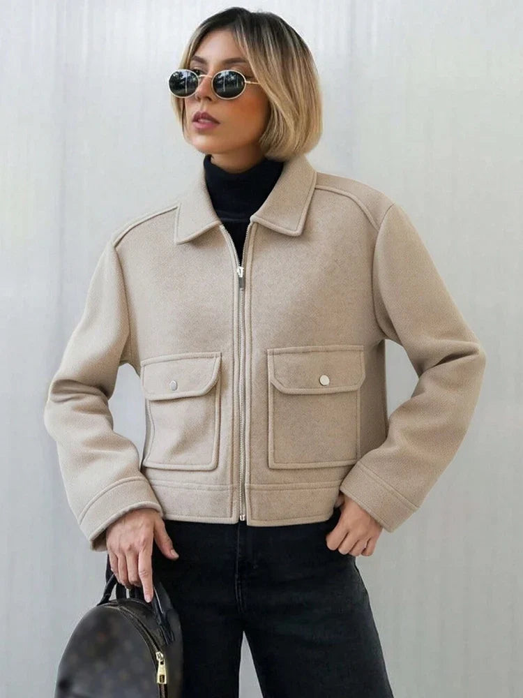 Short Jacket with Zipper and Flap Pockets