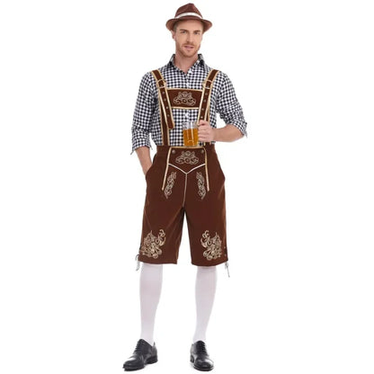 Men’s traditional lederhosen set with checked shirt, Oktoberfest costume