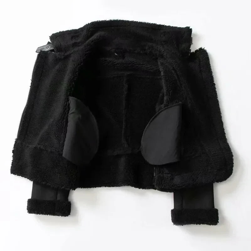 Women's Biker Jacket with Fleece Lining and Zipper