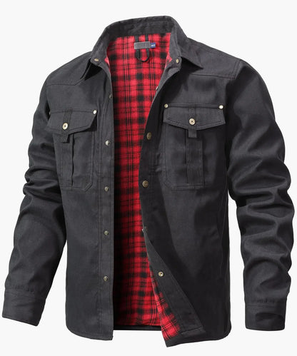 Men's Casual Shirt Jacket Spring Shacket Western Cowboy Style with Flannel Lining and Snap Buttons