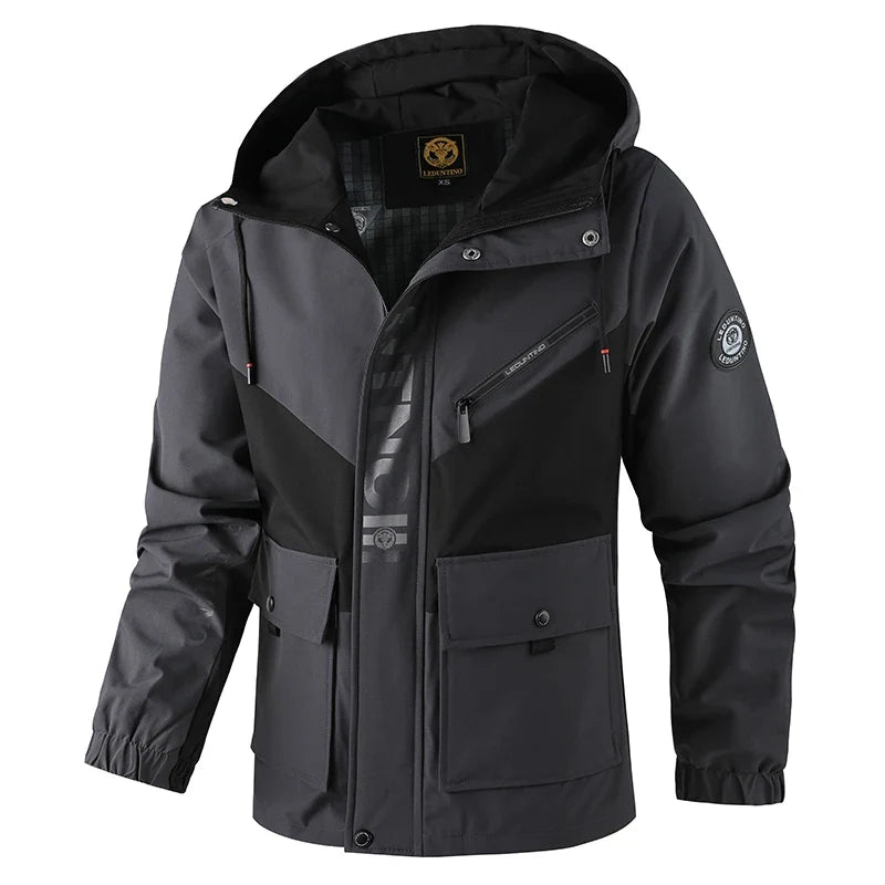Men's outdoor jacket with hood, multicolored, zip closure
