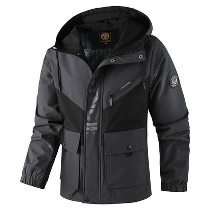 Men's outdoor jacket with hood, multicolored, zip closure
