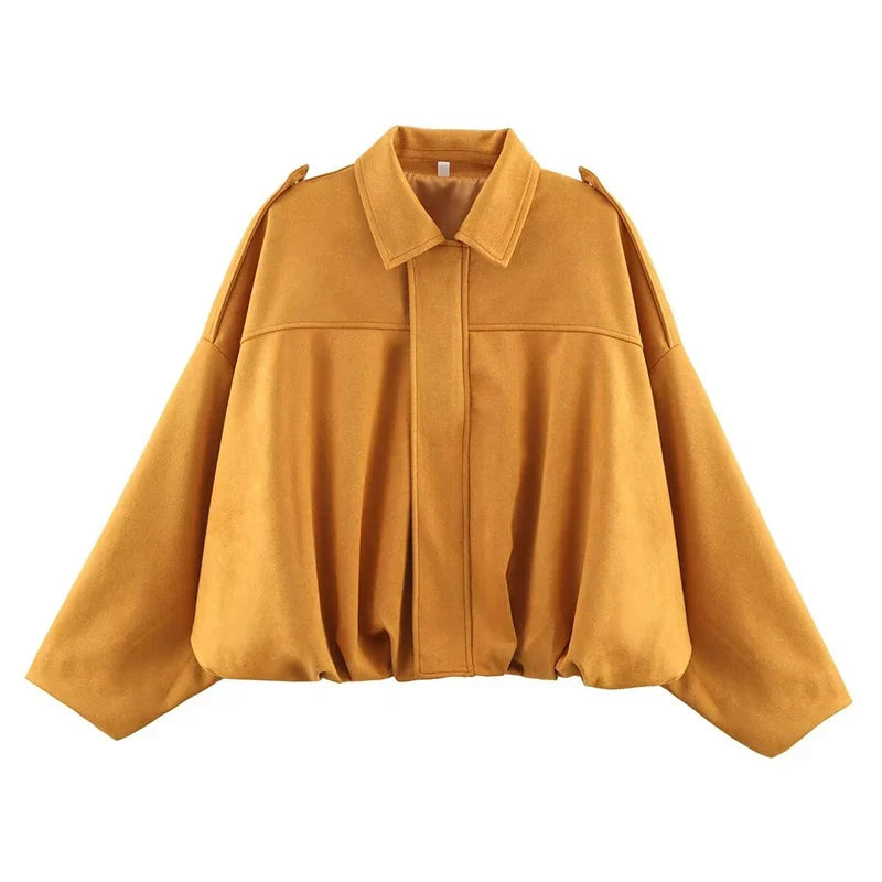 Women's short bomber jacket, oversized, green with collar