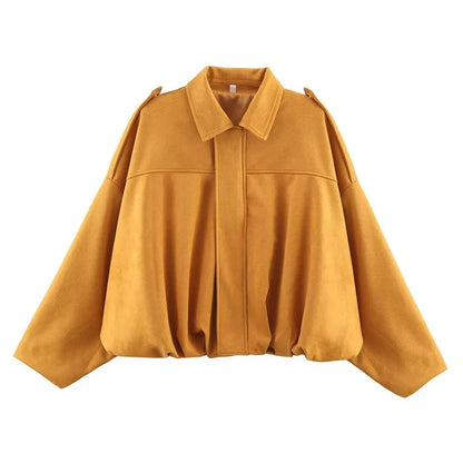 Women's short bomber jacket, oversized, green with collar