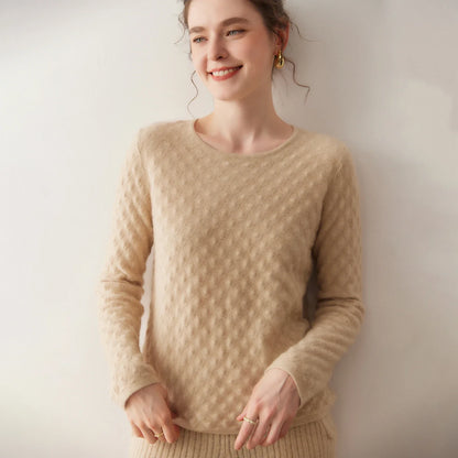 Damen Pullover Rundhalsausschnitt Langarm Strickpullover Strukturiert