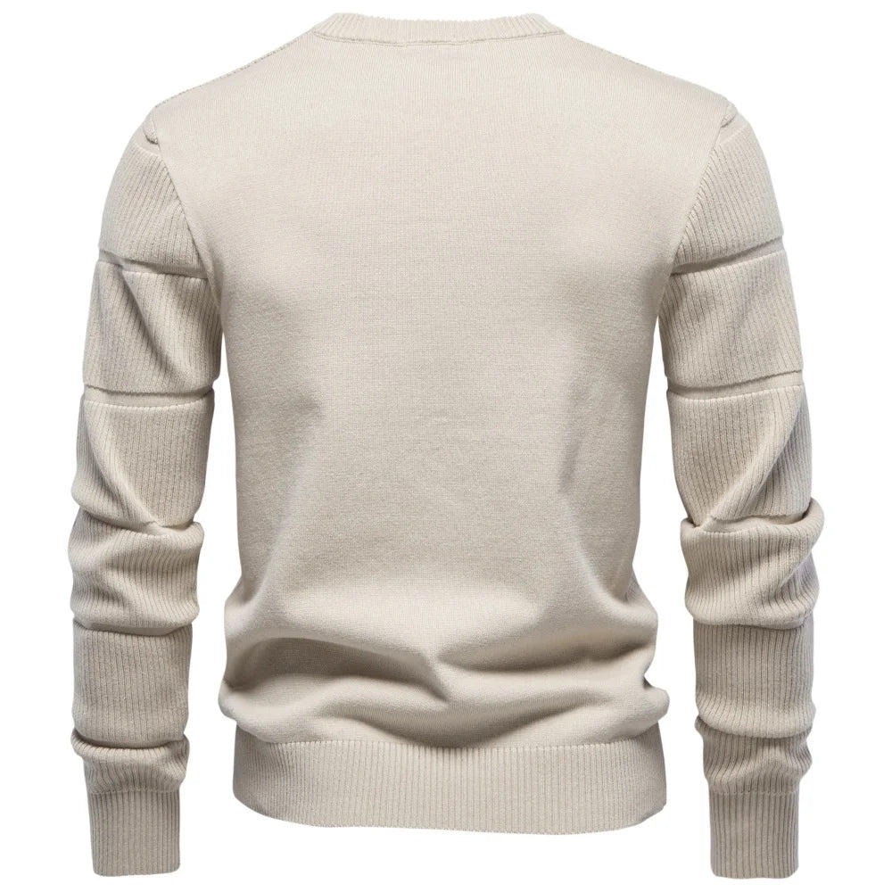Herren Pullover Rundhals Rippstrick Optik Langarm