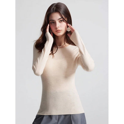Women's Slim-Fit Crew-Neck Fine-Knit Long-Sleeve Top