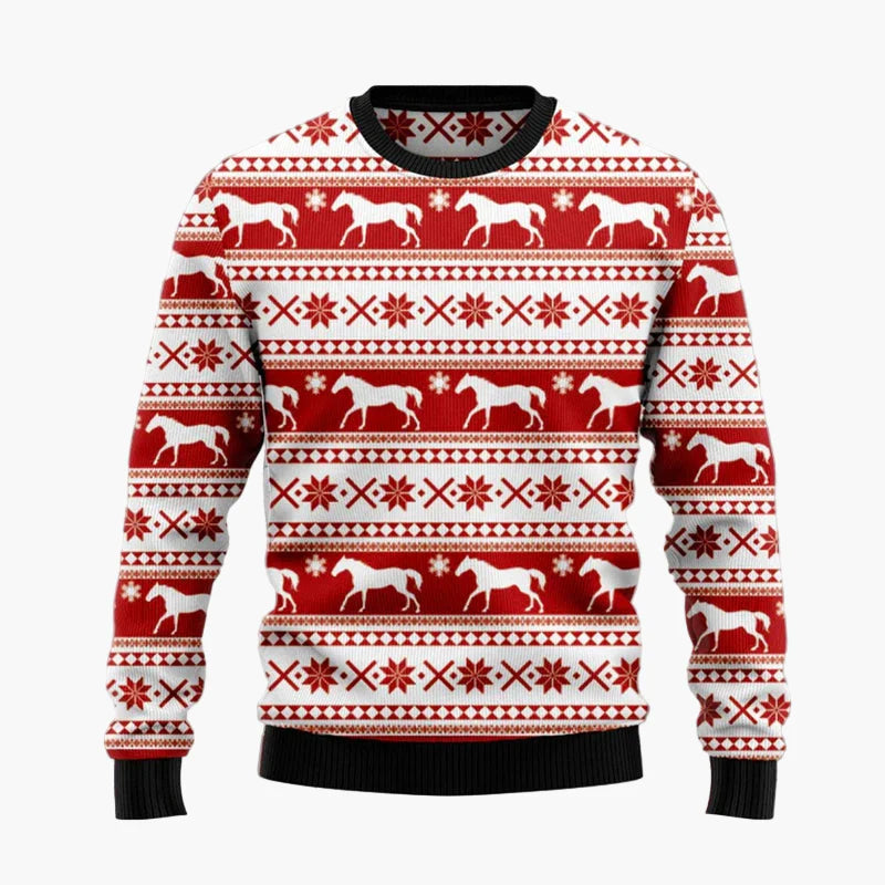 Herren & Damen Lustiger Pferdekopf Ugly Christmas Pullover – Weihnachtsfeier Strickpulli