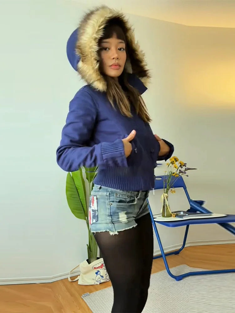 Women's Bomber Jacket with Hood and Faux Fur in Various Colors