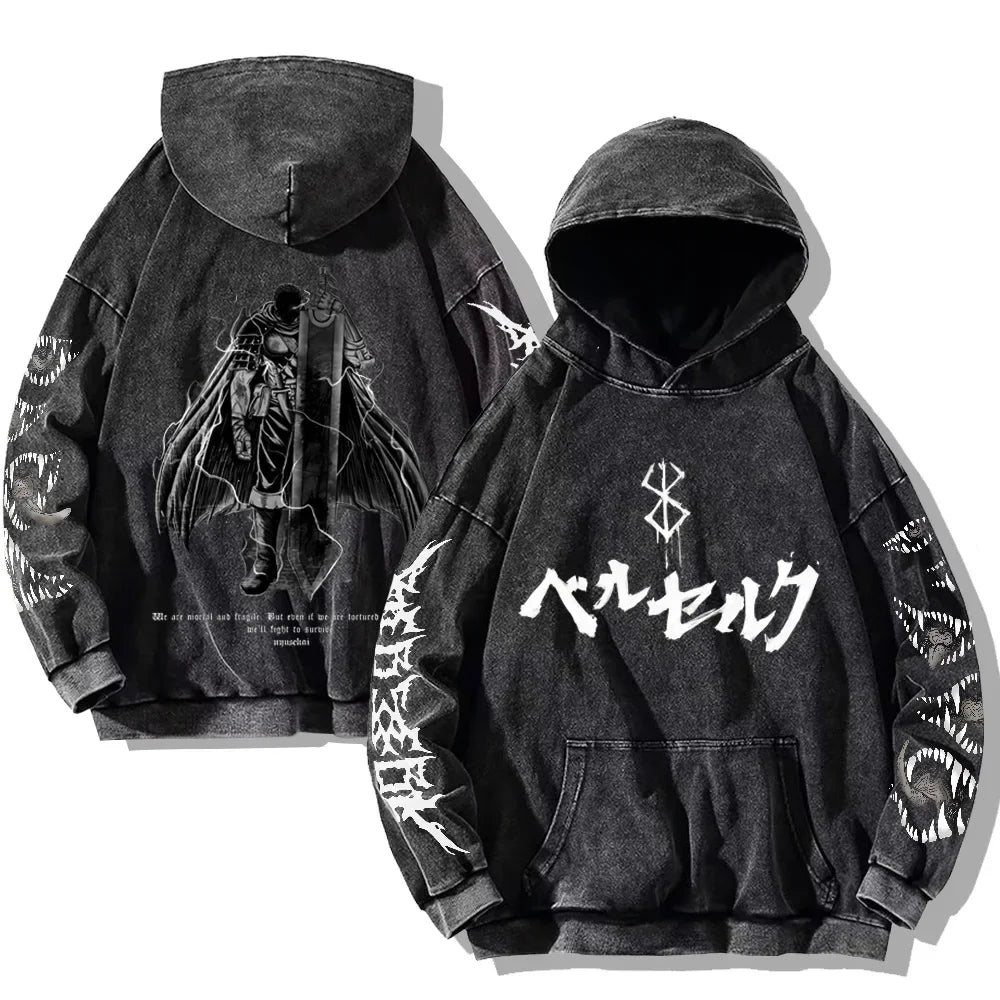Oversized washed unisex hoodie with graphic print