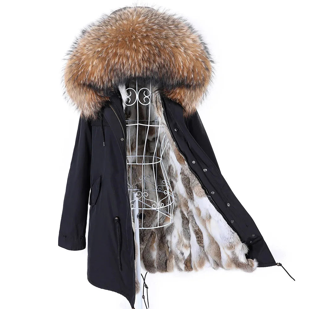 Women's winter parka with removable faux fur collar and lining