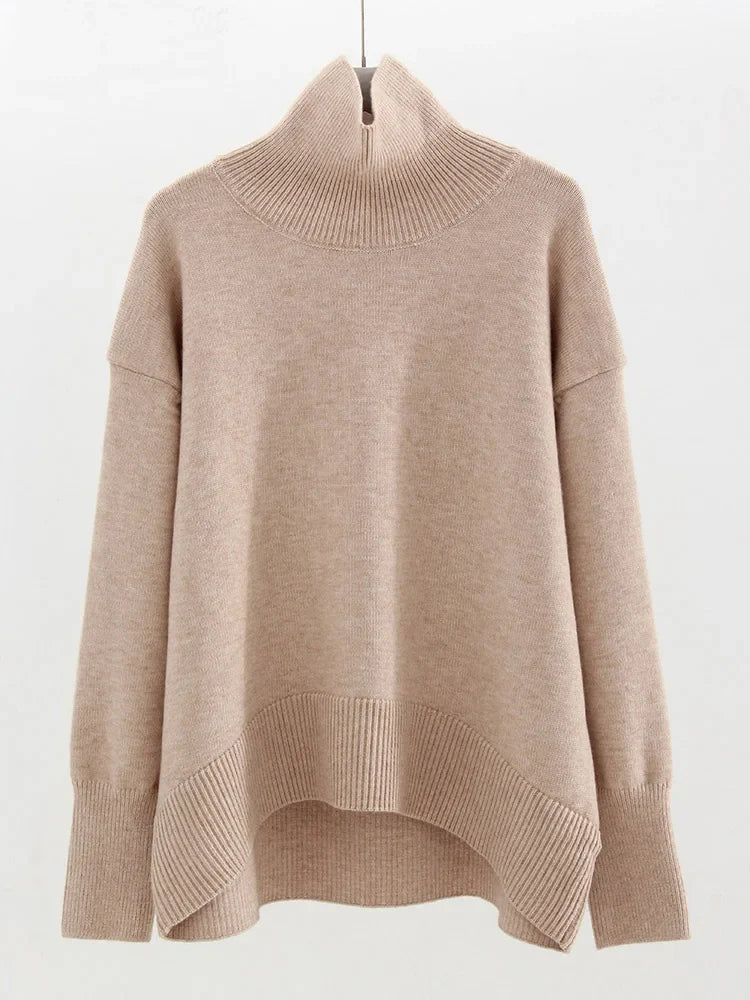 Women's oversized turtleneck knitted sweater long sleeves