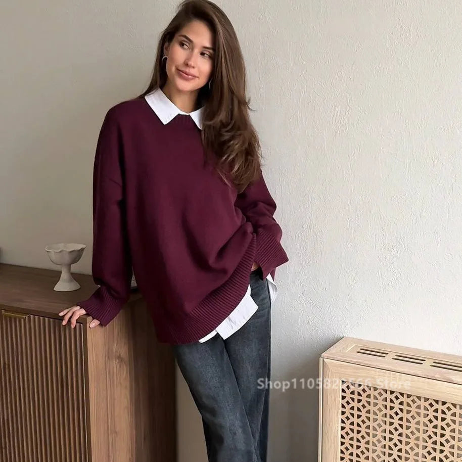 Women's oversized sweater, crew neck, long sleeves