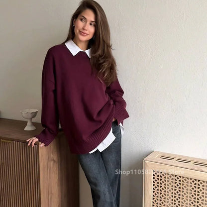 Women's oversized sweater, crew neck, long sleeves