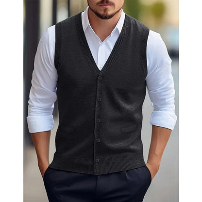 Men's knitted vest V-neck button placket
