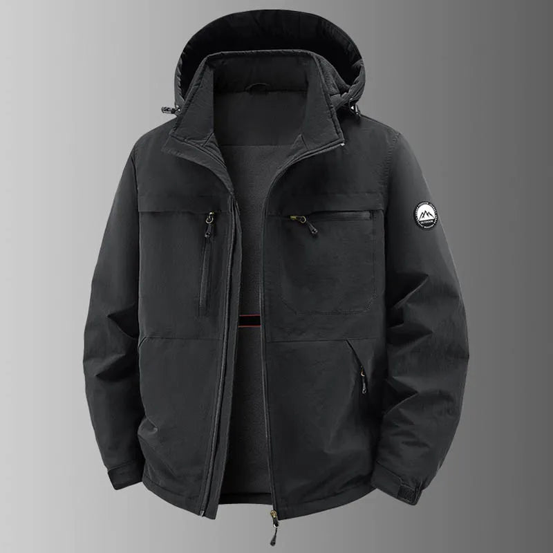 Herren Outdoor Jacke mit Kapuze & Reißverschluss, gefüttert, Beige