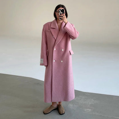 Women's long double-breasted coat with wide sleeves