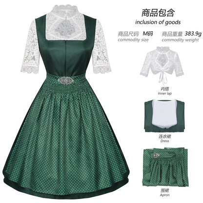 Dirndl mit Schürze und Spitzenbluse Grüner Blauer Trachtenrock Trachtenmode