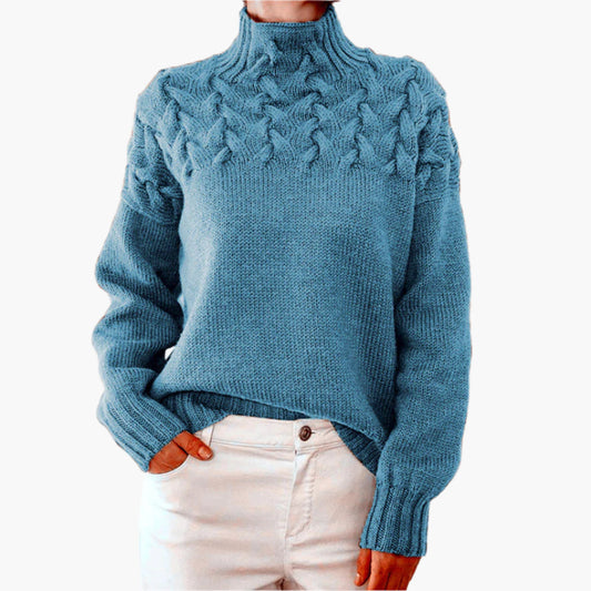 Damen Strickpullover mit Zopfmuster und Stehkragen – Stilvoller Winterpullover für Alltag & Freizeit