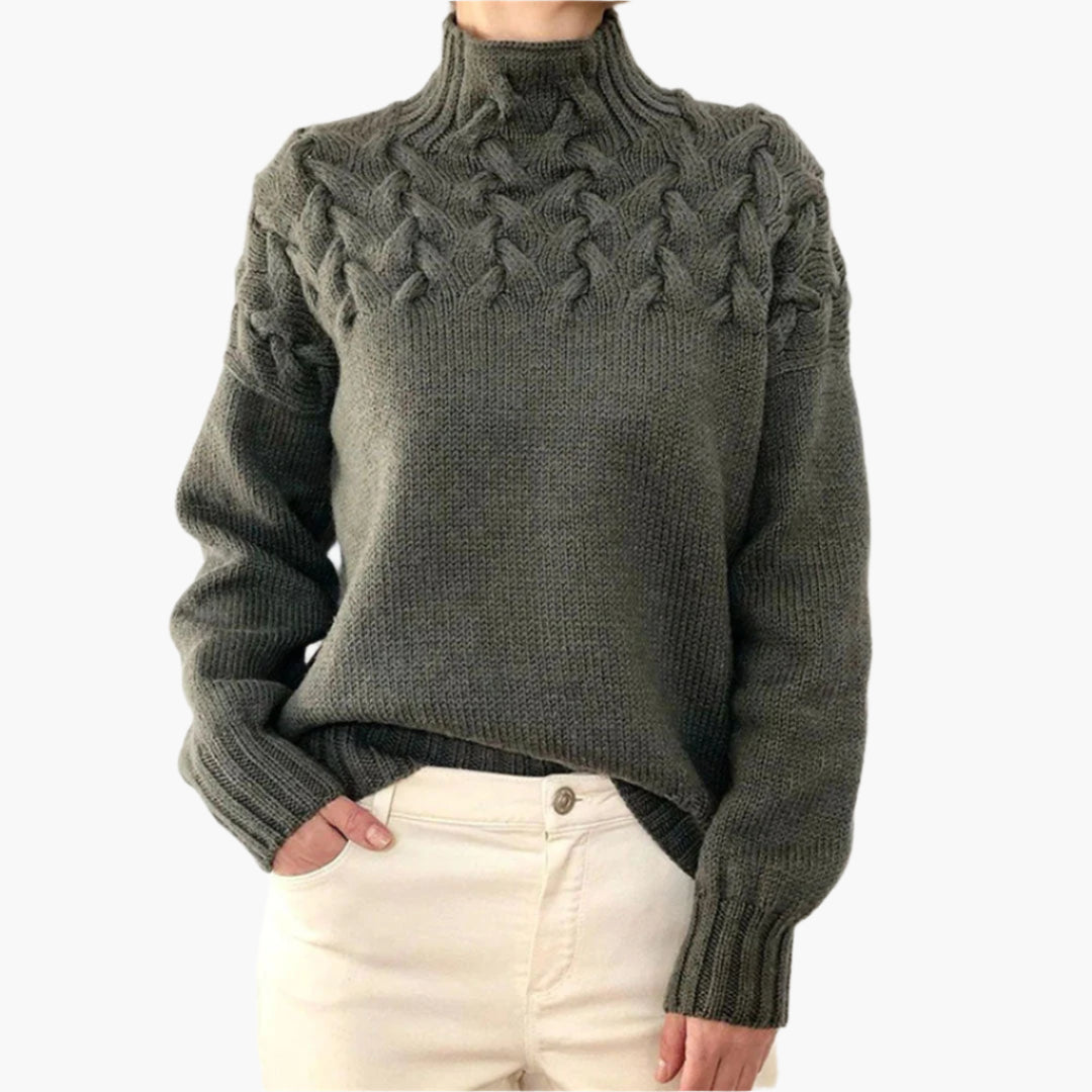 Damen Strickpullover mit Zopfmuster und Stehkragen – Stilvoller Winterpullover für Alltag & Freizeit