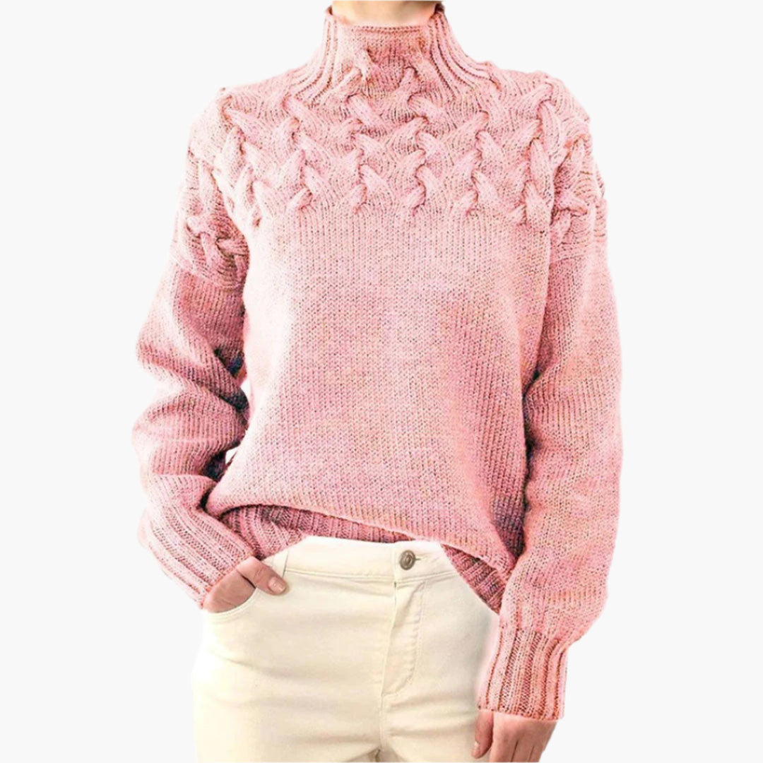 Damen Strickpullover mit Zopfmuster und Stehkragen – Stilvoller Winterpullover für Alltag & Freizeit