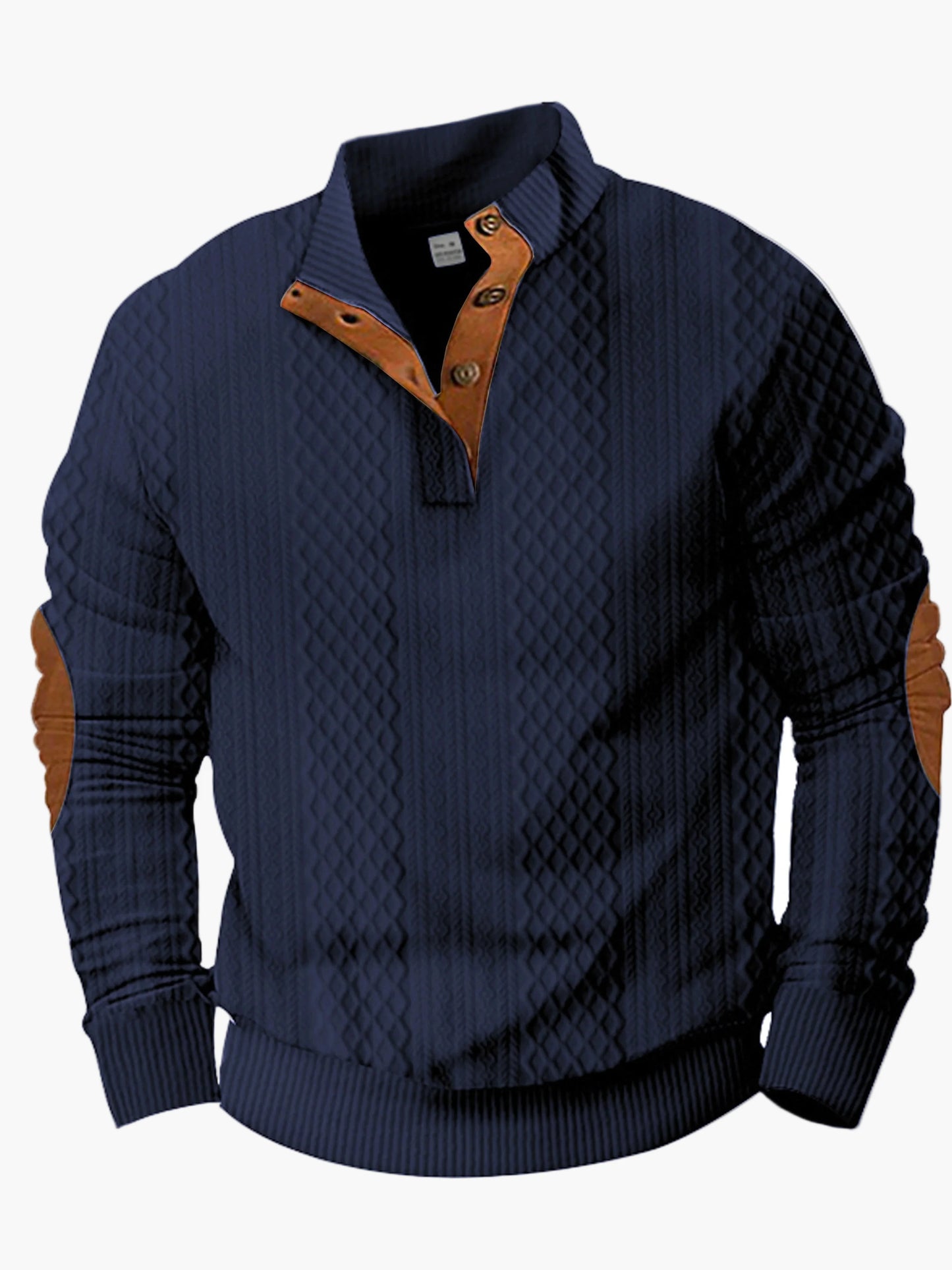 Men's knitted sweater in vintage style with button placket and elbow patches – perfect for leisure and outdoor activities
