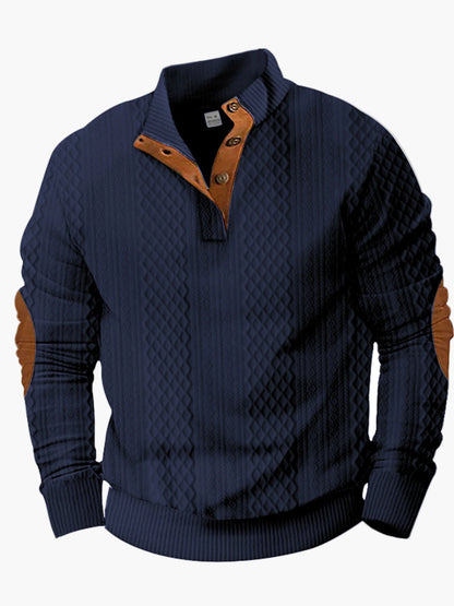 Men's knitted sweater in vintage style with button placket and elbow patches – perfect for leisure and outdoor activities