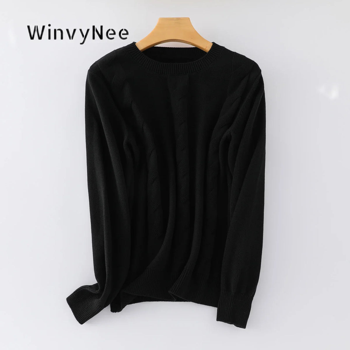 Women's Crew-Neck Knit Sweater with Cable-Knit Pattern