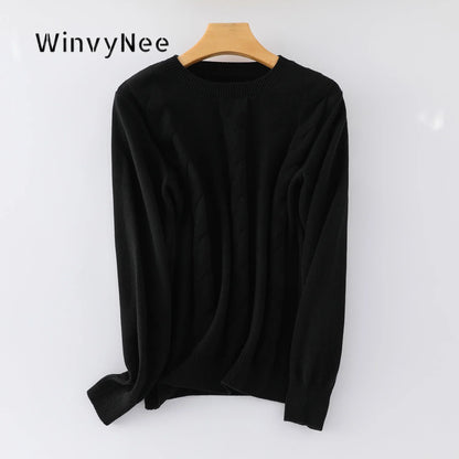 Women's Crew-Neck Knit Sweater with Cable-Knit Pattern