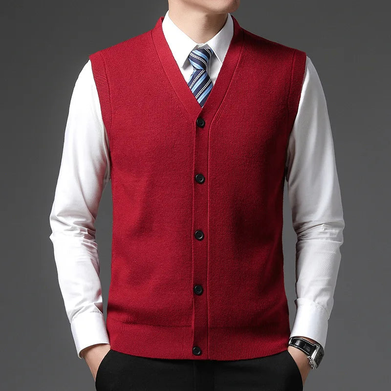 Men's knitted vest V-neck button placket rib knit