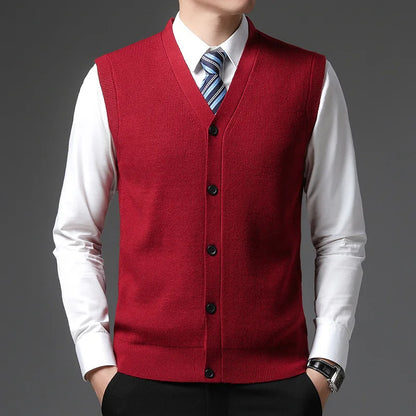 Men's knitted vest V-neck button placket rib knit