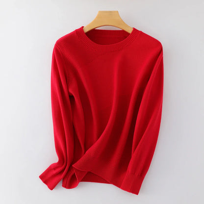 Women's crew-neck long-sleeve sweater with a textured pattern in green