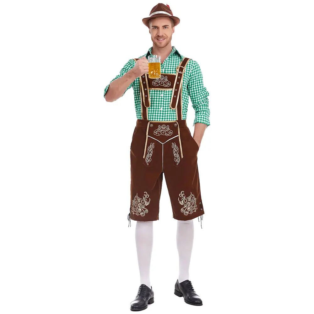 Men’s traditional lederhosen set with checked shirt, Oktoberfest costume