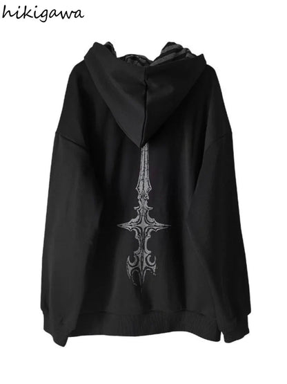 Unisex oversized zip-up hoodie with Gothic print
