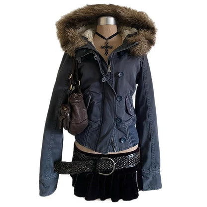 Women's Bomber Jacket with Hood and Faux Fur in Various Colors