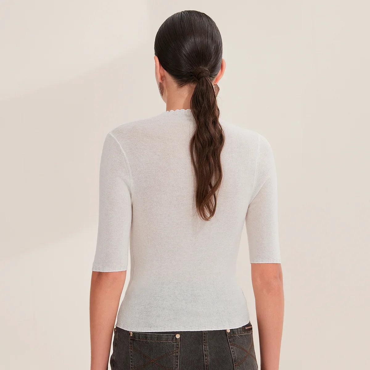 Women's Short-Sleeve Knit Sweater with Stand-Up Collar