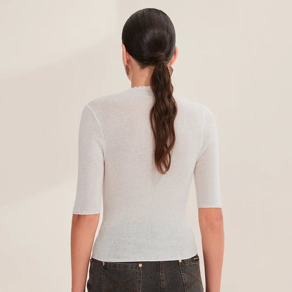 Women's Short-Sleeve Knit Sweater with Stand-Up Collar