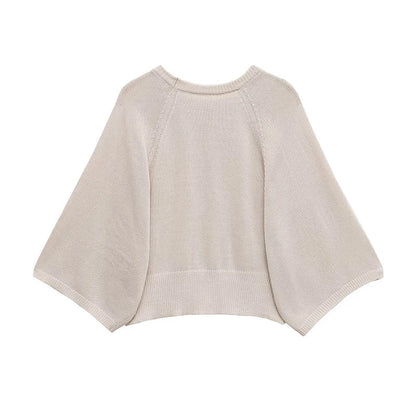 Women's Oversized Batwing-Sleeve Crew Neck Knit Sweater Cream