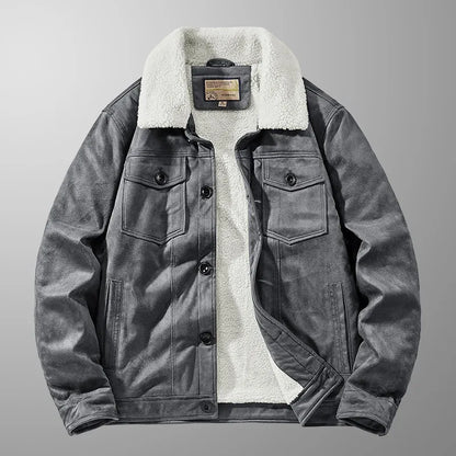 Men's Winter Jacket Suede Look with Teddy Lining, Button Closure