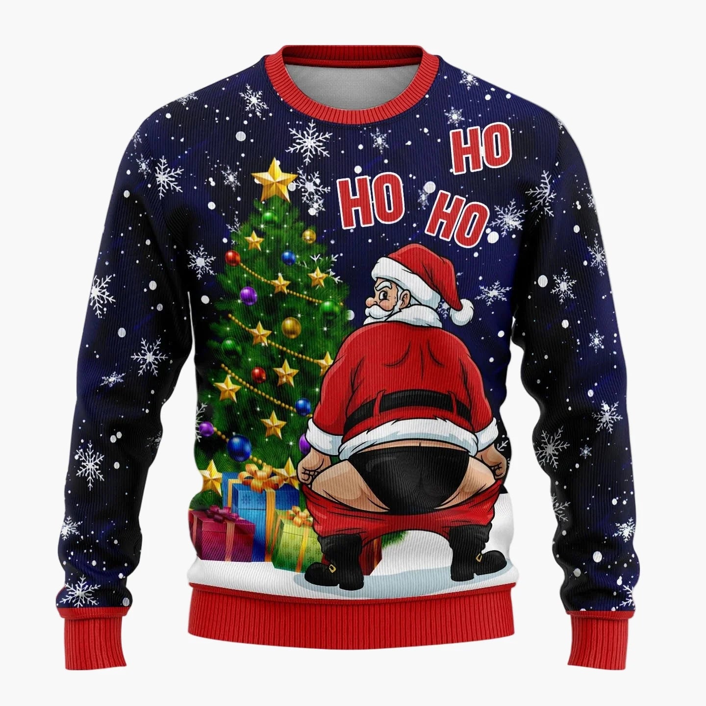 Herren Lustiger Ugly Christmas Sweater – Santa Claus Ho Ho Ho Weihnachtspullover mit frechem Motiv