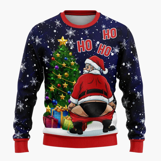 Herren Lustiger Ugly Christmas Sweater – Santa Claus Ho Ho Ho Weihnachtspullover mit frechem Motiv