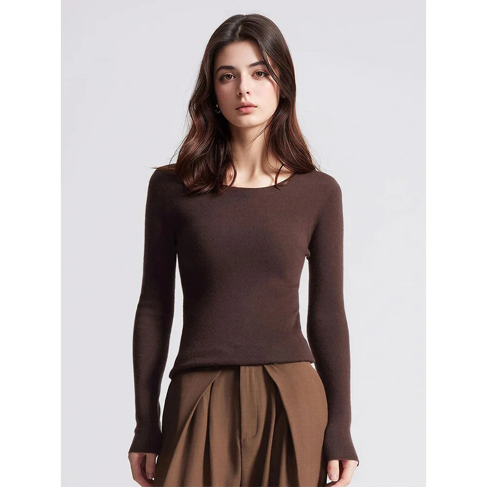 Women's Slim-Fit Crew-Neck Fine-Knit Long-Sleeve Top