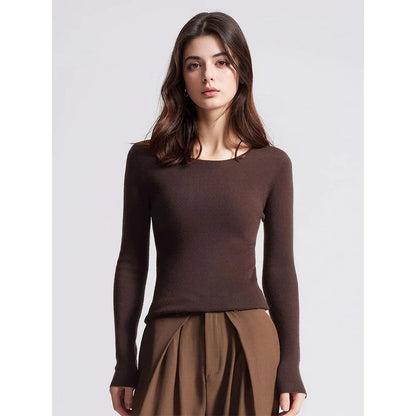 Women's Slim-Fit Crew-Neck Fine-Knit Long-Sleeve Top