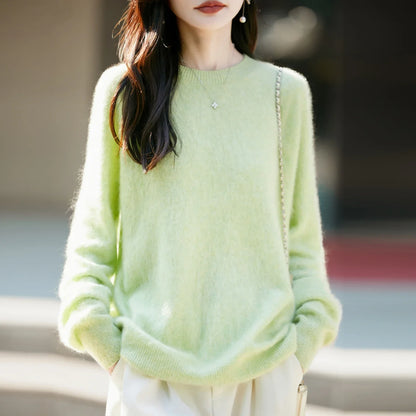 Women's soft fine-knit crew-neck long-sleeve sweater