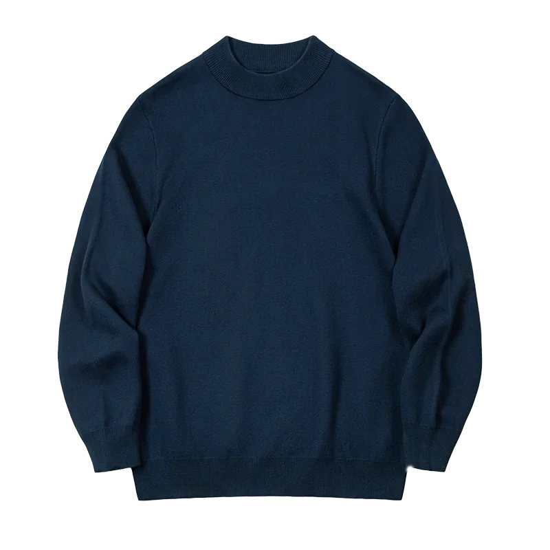 Men's mock-neck fine-knit sweater long-sleeve solid color