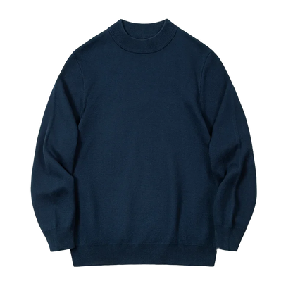 Men's mock-neck fine-knit sweater long-sleeve solid color