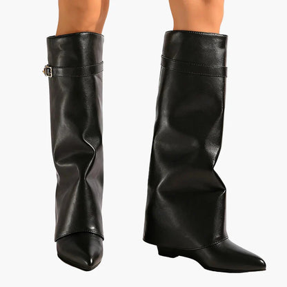 Women's slouchy boots with pointed toe and flat heel – fashionable casual and party boots