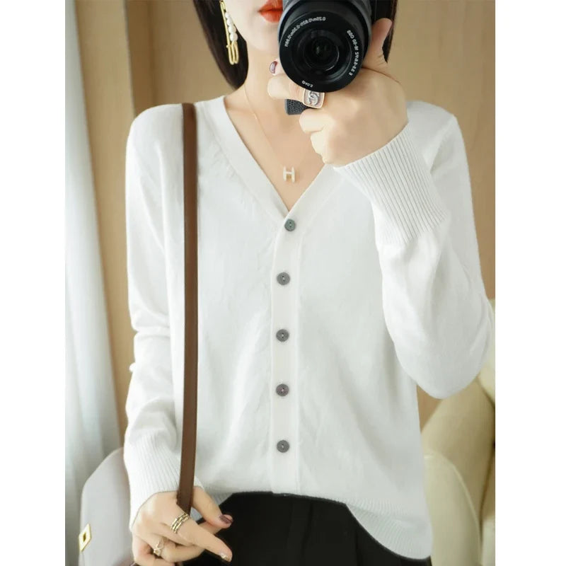 Damen Strick-Cardigan mit V-Ausschnitt und Knopfleiste