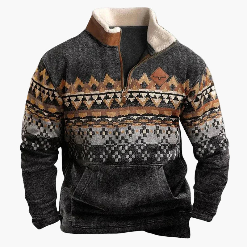 Men's sweater in western style with half zipper and Aztec pattern – perfect for outdoor and leisure